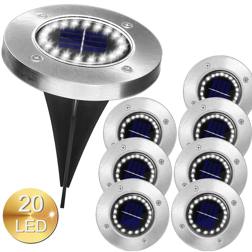 20LED Cold White Amazon Lastest Hot Sell 4/8/12 Pack Stainless Solar Disk Underground Light